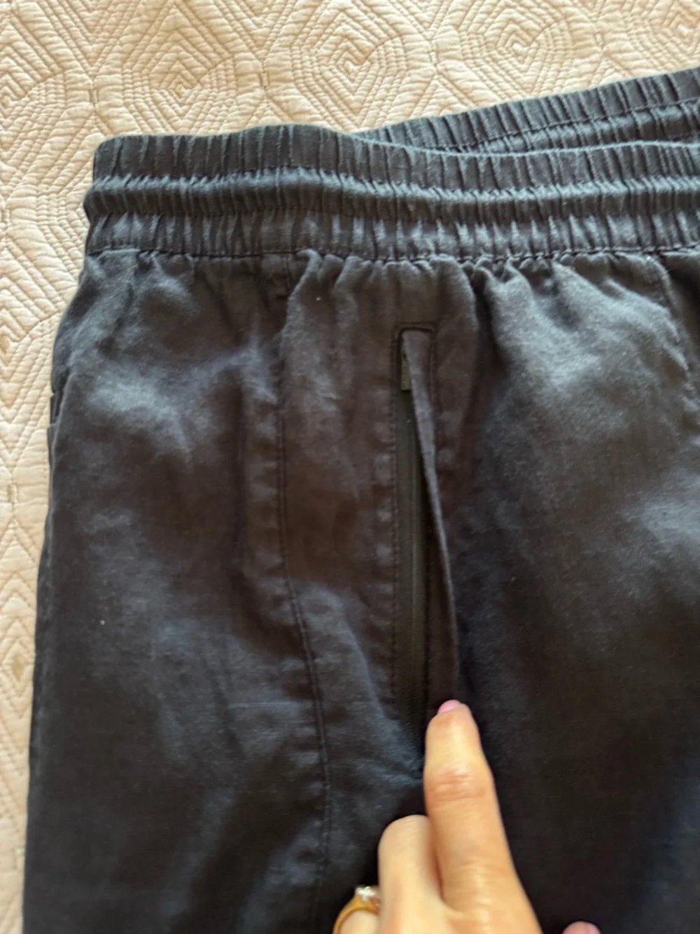 Athleta Retreat  Black Wide Leg Linen Drawstring Pants  Size Large